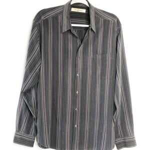 Tommy Bahama Mens Size Large Button Front Dress Shirt Silk Long Sleeve Collar